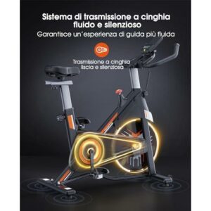 Cyclette professionale con volano 15kg per fitness a casa.