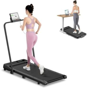 Tapis roulant salvaspazio 1-8km/h, 2.5HP, LCD ad alta definizione, 2 controlli, Walking Pad mini, 120 kg, Nero.