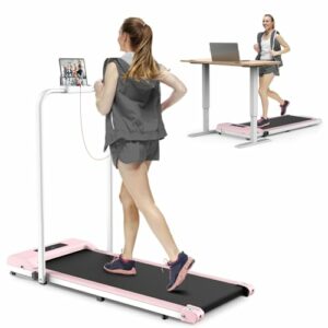 Tapis Roulant Elettrico Pieghevole Walking Pad 10 km/h, Telaio Rinforzato, Schermo LCD, Chiave Sicurezza - Rosa