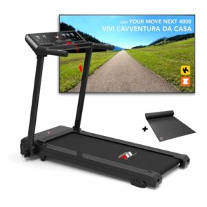 Tapis Roulant Elettrico Pieghevole 14 km/h, Brand Italiano, APP Kinomap Zwift, Inclinazione, 2 Sistemi di Controllo