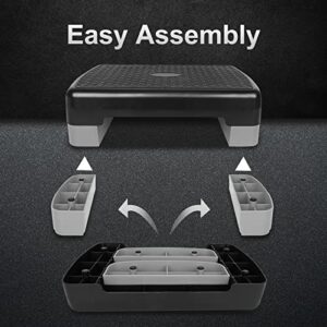Stepper aerobico regolabile, assorbente urti e antiscivolo, piattaforma fitness con 2 alzate, grigio