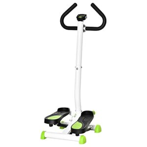 Stepper fitness con manubrio e monitor LCD, struttura resistente in acciaio e ABS, design bianco e verde