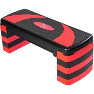 MAXSTRENGTH Step aerobica regolabile, 5 livelli 10-30cm, antiscivolo, cardio (rosso)